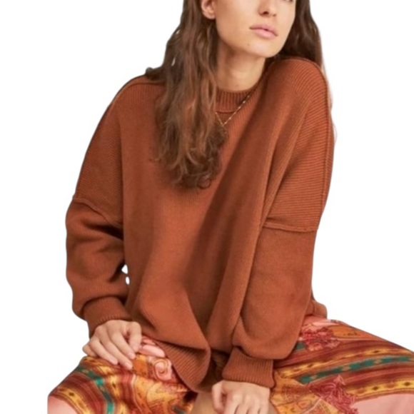 New FREE PEOPLE Easy Street Oversized Tunic Sweater Tuscan Earth Rust Sz XS - Picture 1 of 15